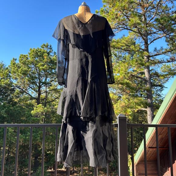 Vintage 20s/30s Silk Chiffon Tiered Flowy Ruffled Minimalist Flapper Dress XXS - Picture 6 of 9